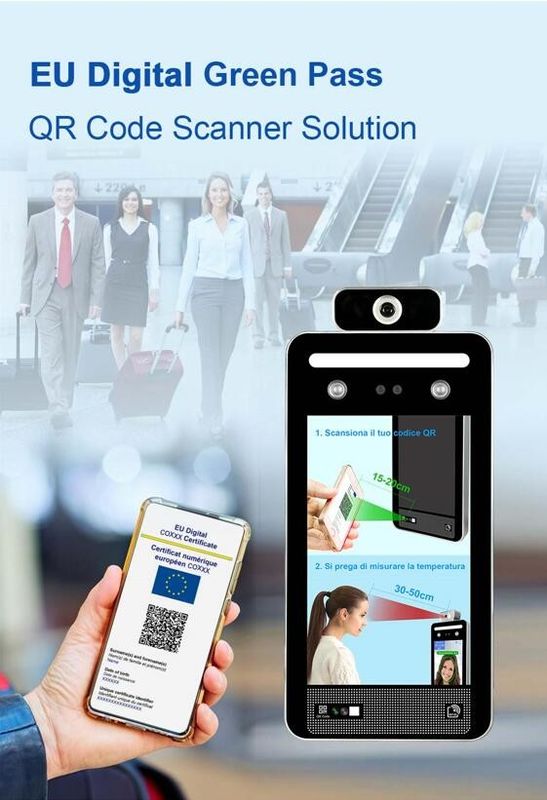 Certificado verde de la UE DCC del escáner de la temperatura del reconocimiento de cara del paso del QR Code