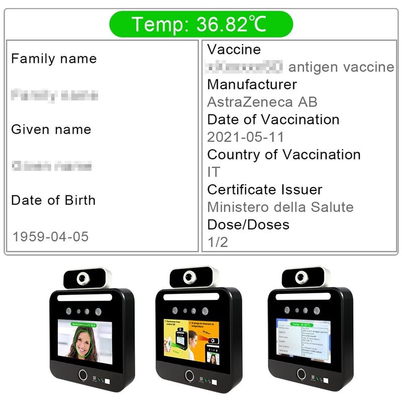 Quiosco del escáner de la temperatura del reconocimiento de cara de Italia Verifica C19 independiente