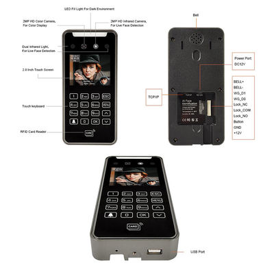 2.8" Sistema de control de acceso de reconocimiento facial Monitoreo en tiempo real