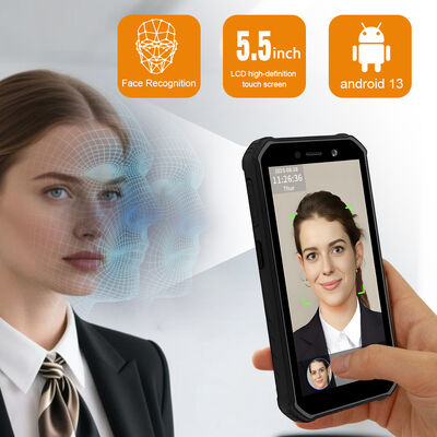 Terminal de asistencia con pantalla táctil de 5.5 pulgadas, reconocimiento facial rápido de 0.3 segundos - Capacidad para 5000 rostros para asistencia móvil