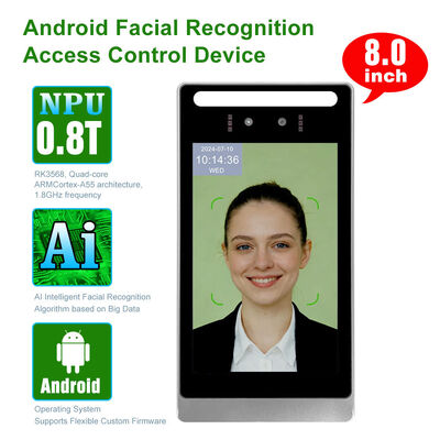 OEM/ODM RK3568 8 pulgadas Industrial Android AI reconocimiento facial Máquina de control de acceso para puerta de trípode giratorio