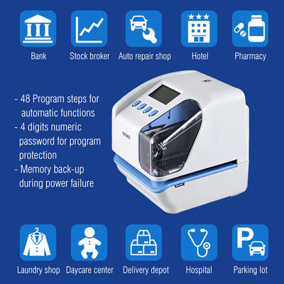 Máquina de sellado de tiempo SEIKO TP-50 Registradora de tiempo de documentos con comunicación USB, respaldo de memoria durante cortes de energía e impresión de tiempo desplazado