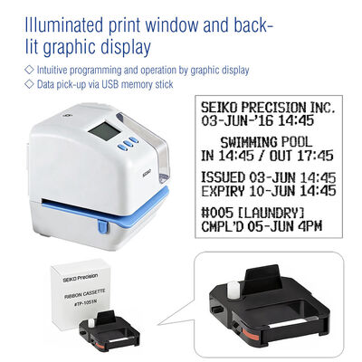 Máquina de sellado de tiempo SEIKO TP-50 Registradora de tiempo de documentos con comunicación USB, respaldo de memoria durante cortes de energía e impresión de tiempo desplazado