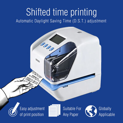 Máquina de sellado de tiempo SEIKO TP-50 Registradora de tiempo de documentos con comunicación USB, respaldo de memoria durante cortes de energía e impresión de tiempo desplazado